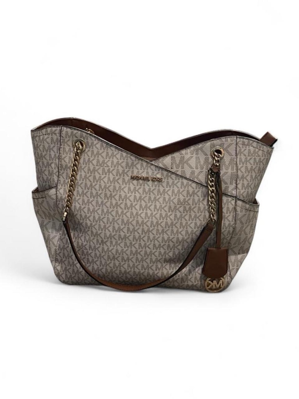 Michael Kors Jet Set Chain Shoulder Tote Large Vanilla MK Signature Handbag